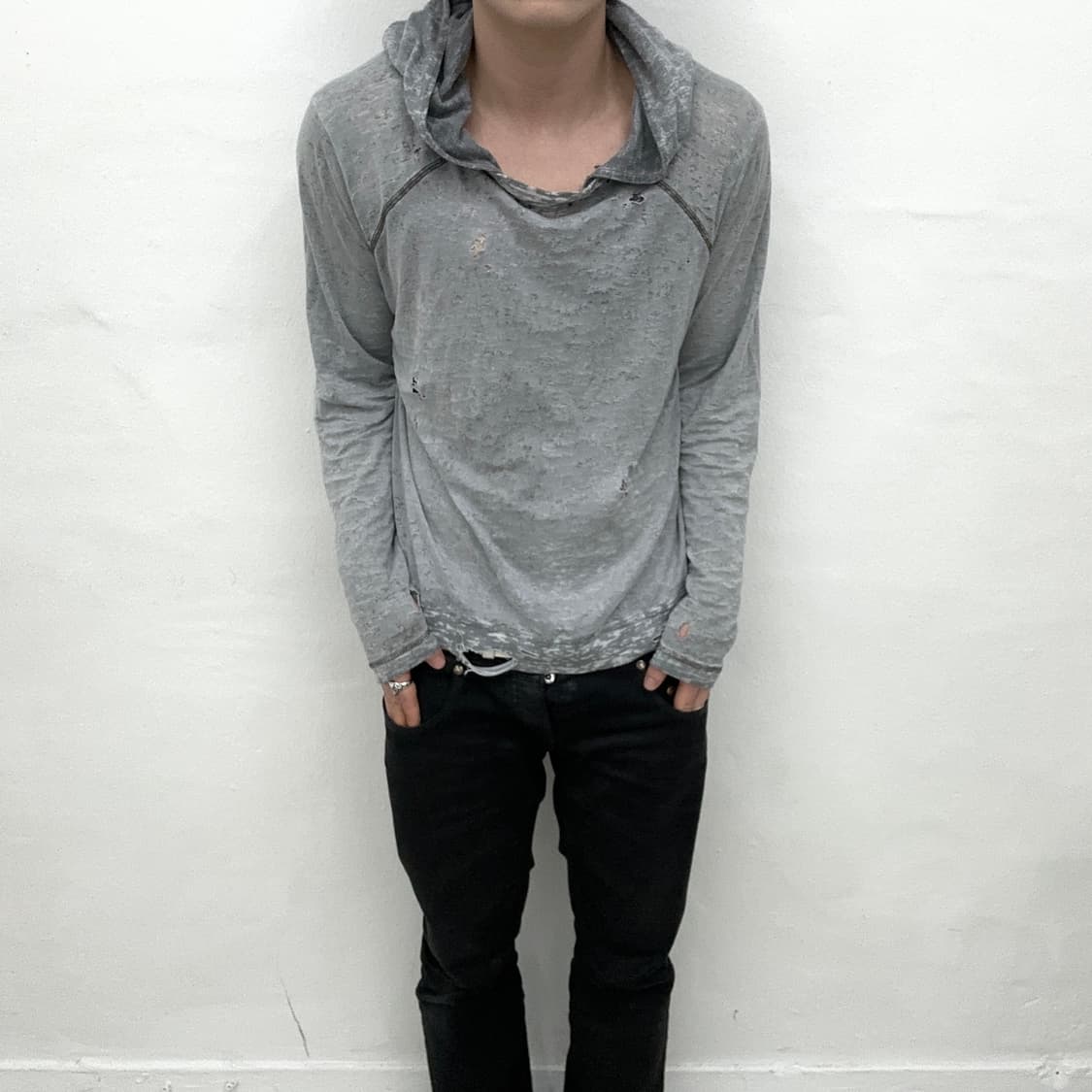 cement distressed hood long sleeve 상품이미지2