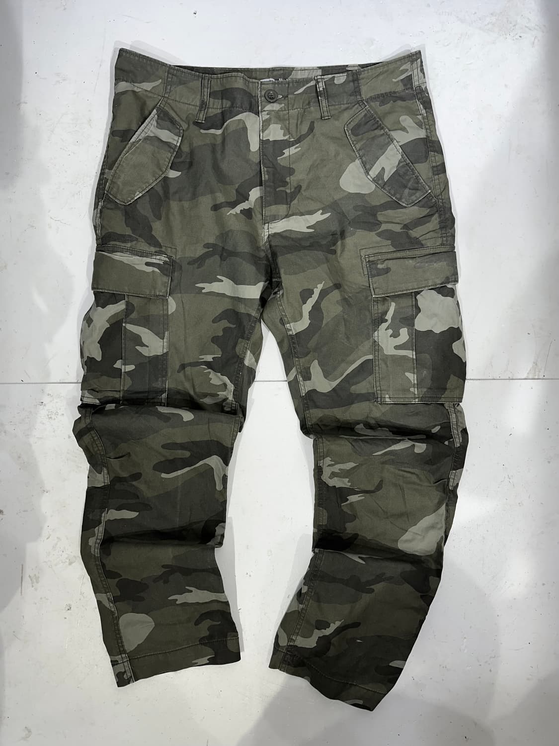 빈티지 카키 카모 와이드 카고 팬츠  상품이미지4