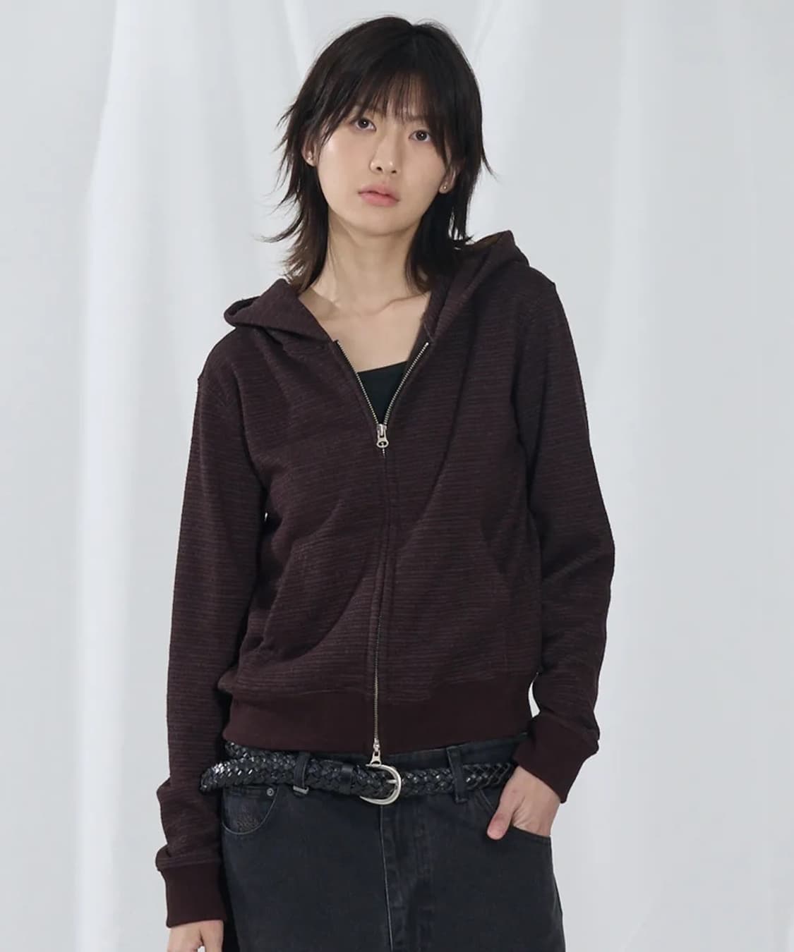 [새상품] 슬로우애시드 우먼스 부클 스트라이프 후드집업 상품이미지1