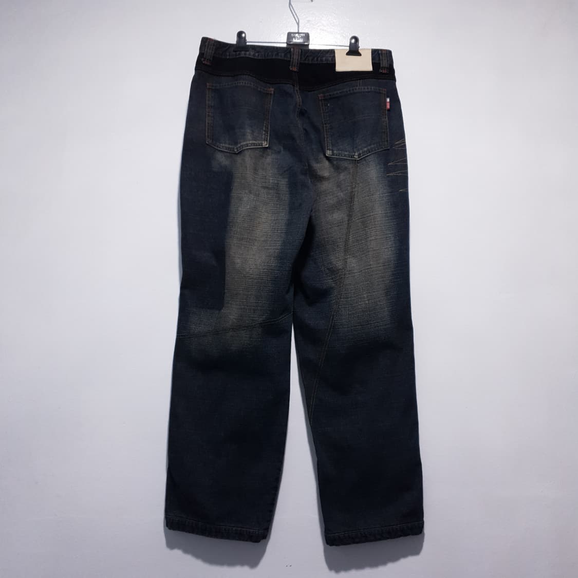 36인치) 후부 빅로고 데님 올드스쿨 힙합 패치워크 와이드 데님 팬츠 상품이미지9