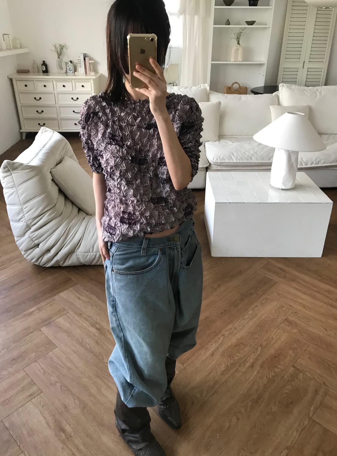 vintage pattern popcorn top 상품이미지3