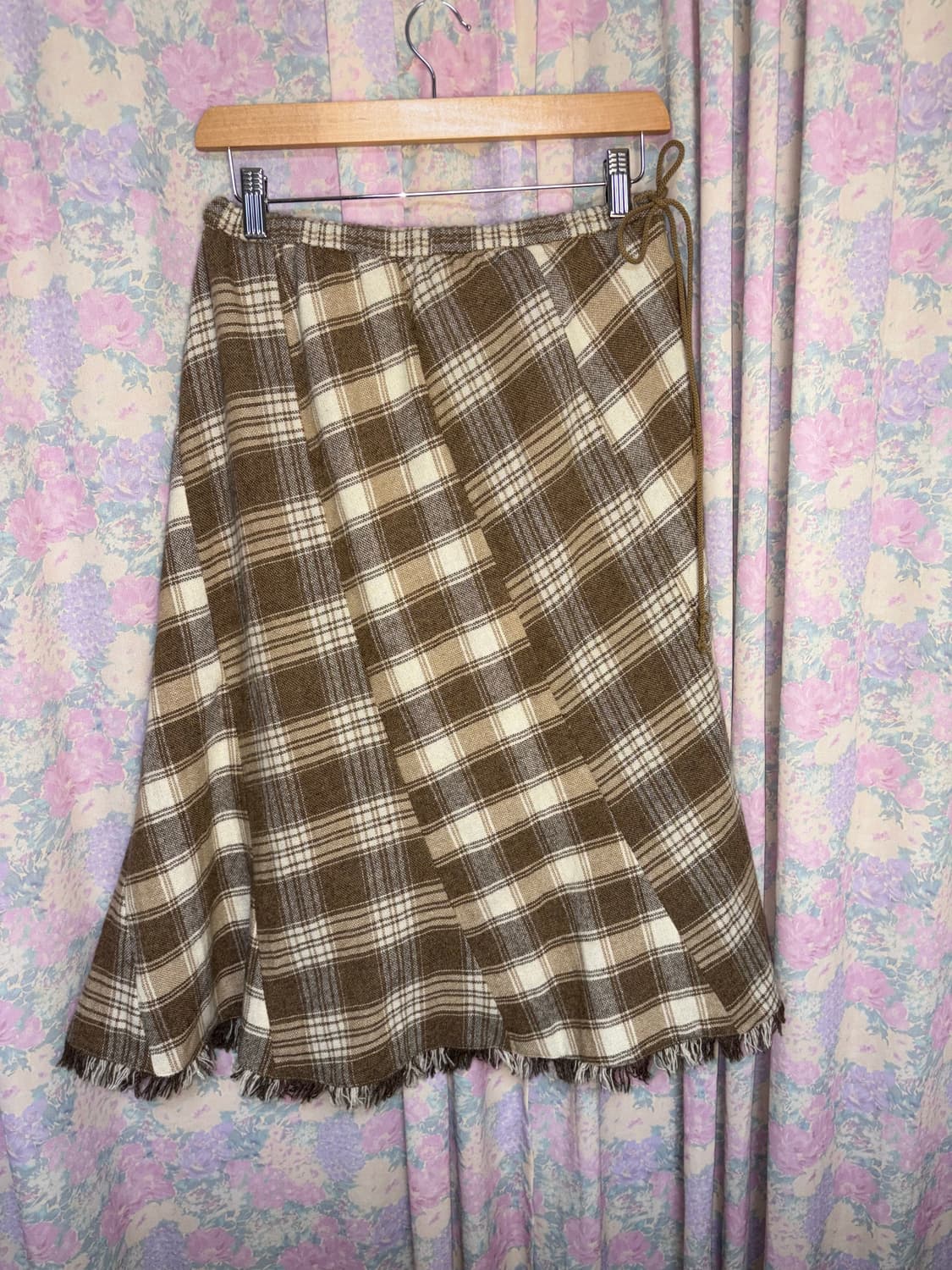 베이지 체크 울 스커트 상품이미지5