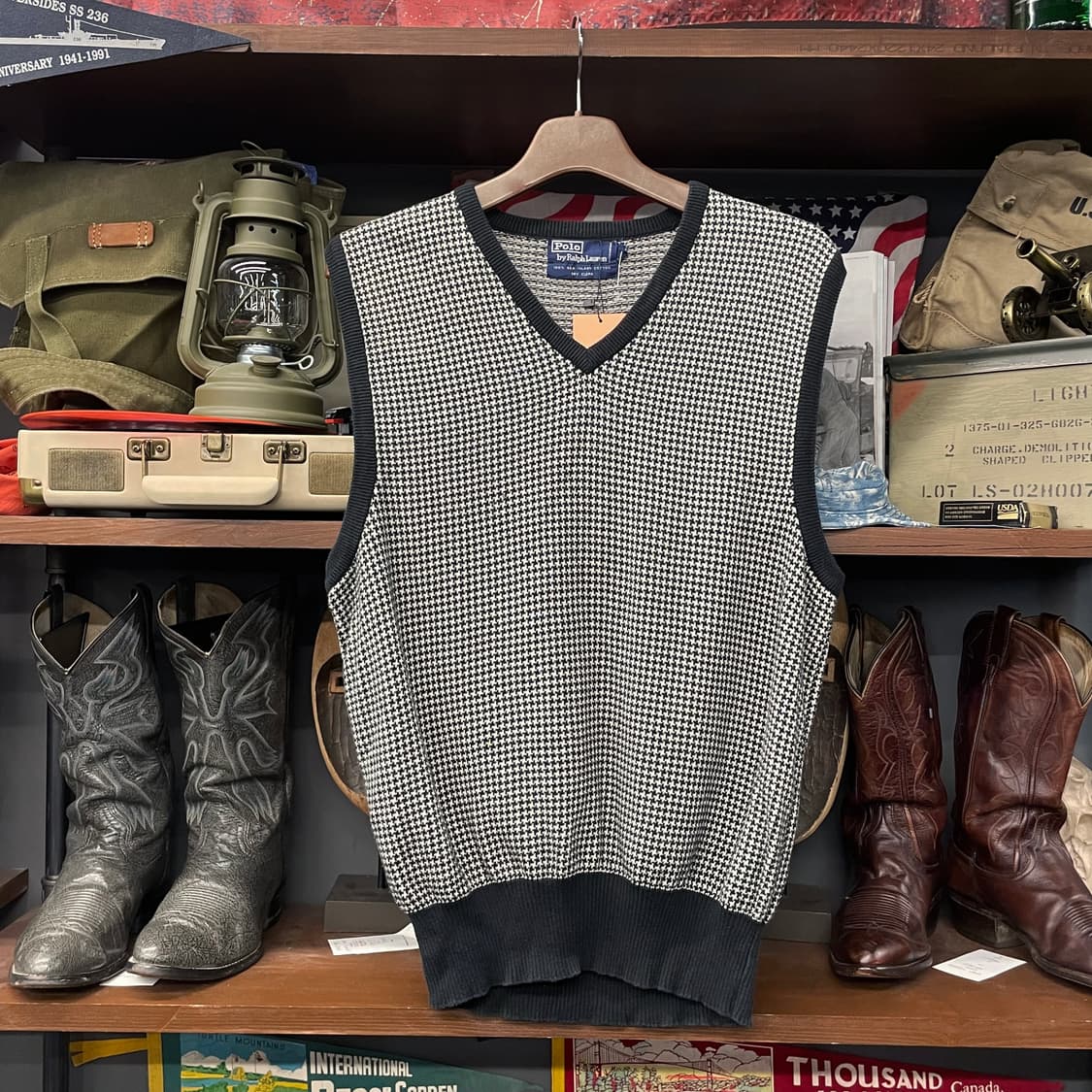 90s 폴로 랄프로렌 하운드 투스 패턴 브이넥 니트 베스트 상품이미지1