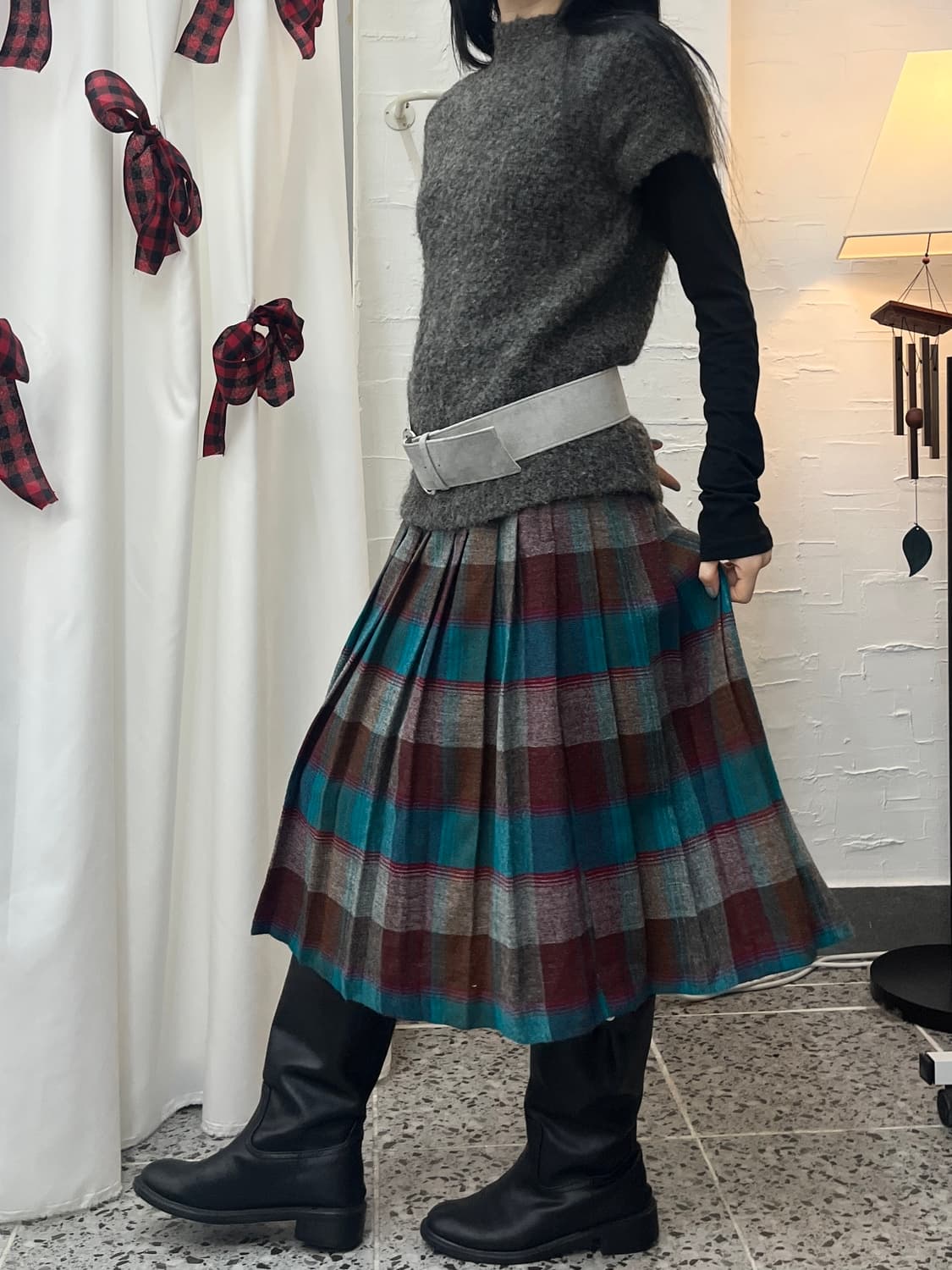 Blue check pattern skirt 상품이미지4