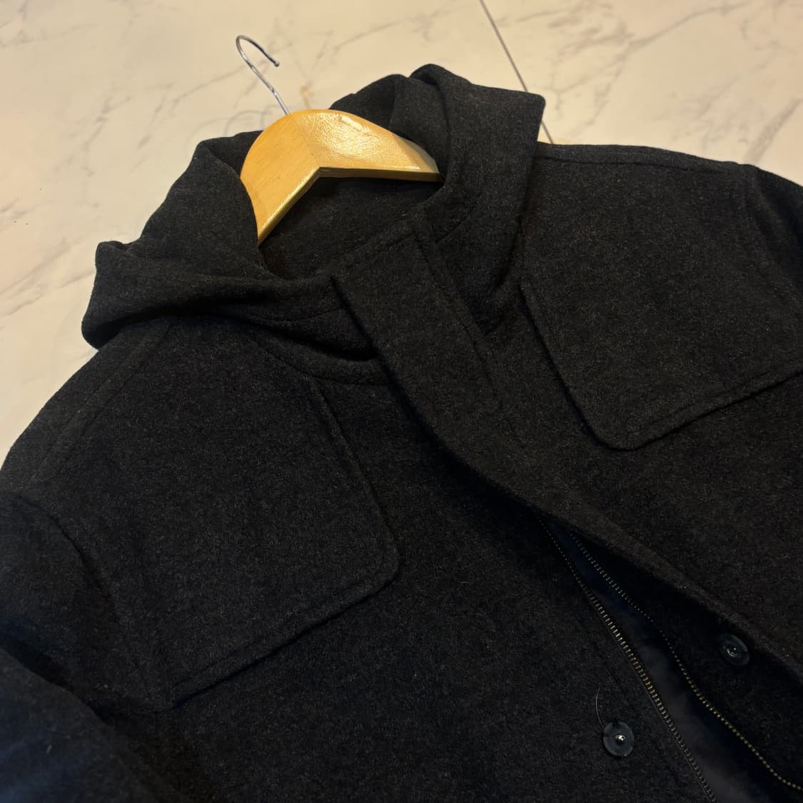 빈티지 차콜 모직코트 후드코트 무채색 도쿄소녀 니혼진맛 코트  상품이미지2