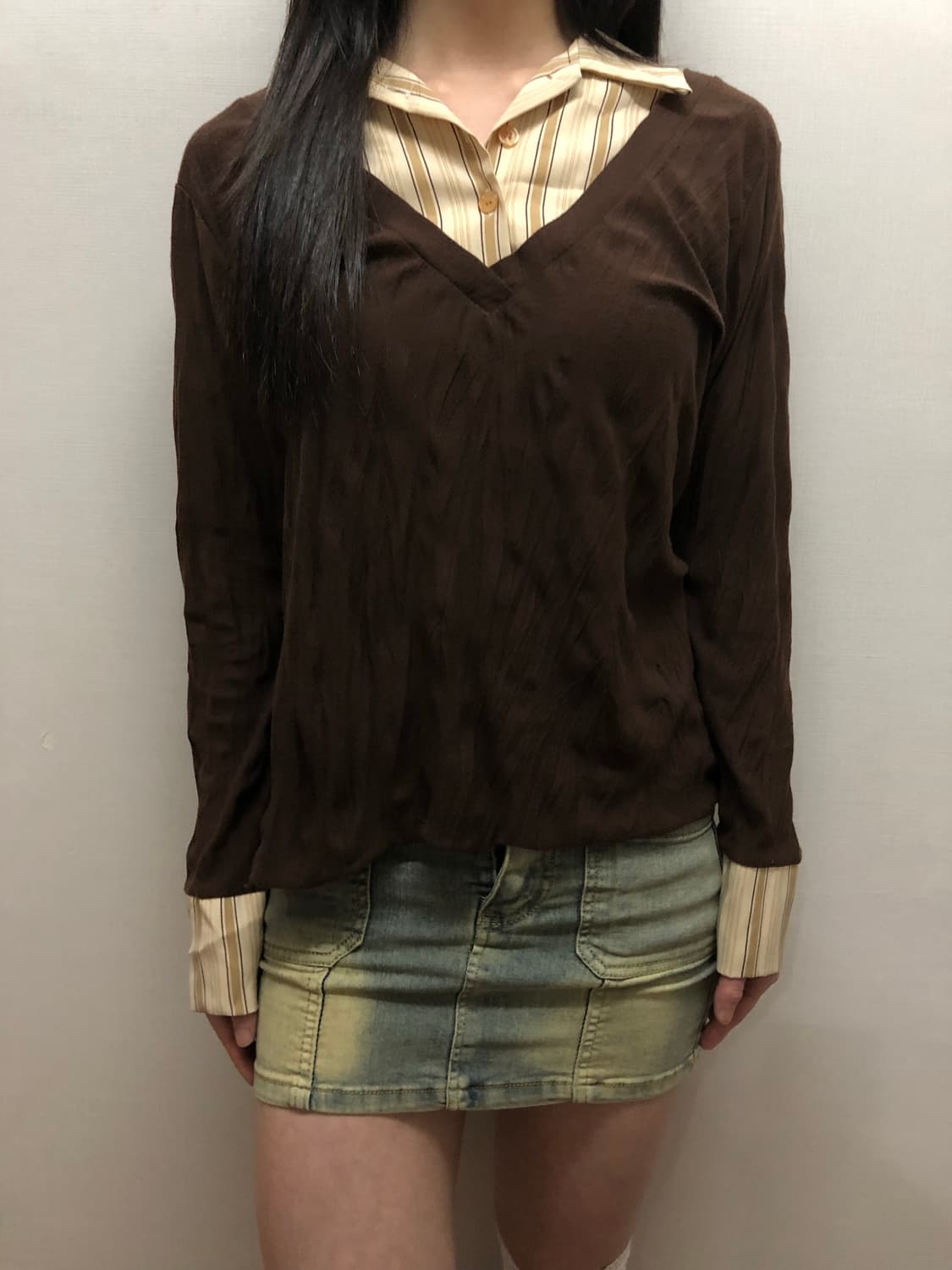 빈티지 브라운 셔츠 레이어드 탑 상품이미지8