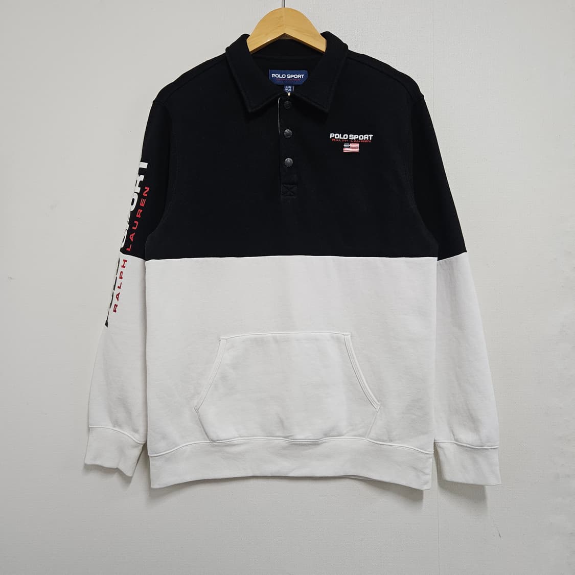 폴로 스포츠 블랙 화이트 카라 기모 맨투맨 상품이미지2