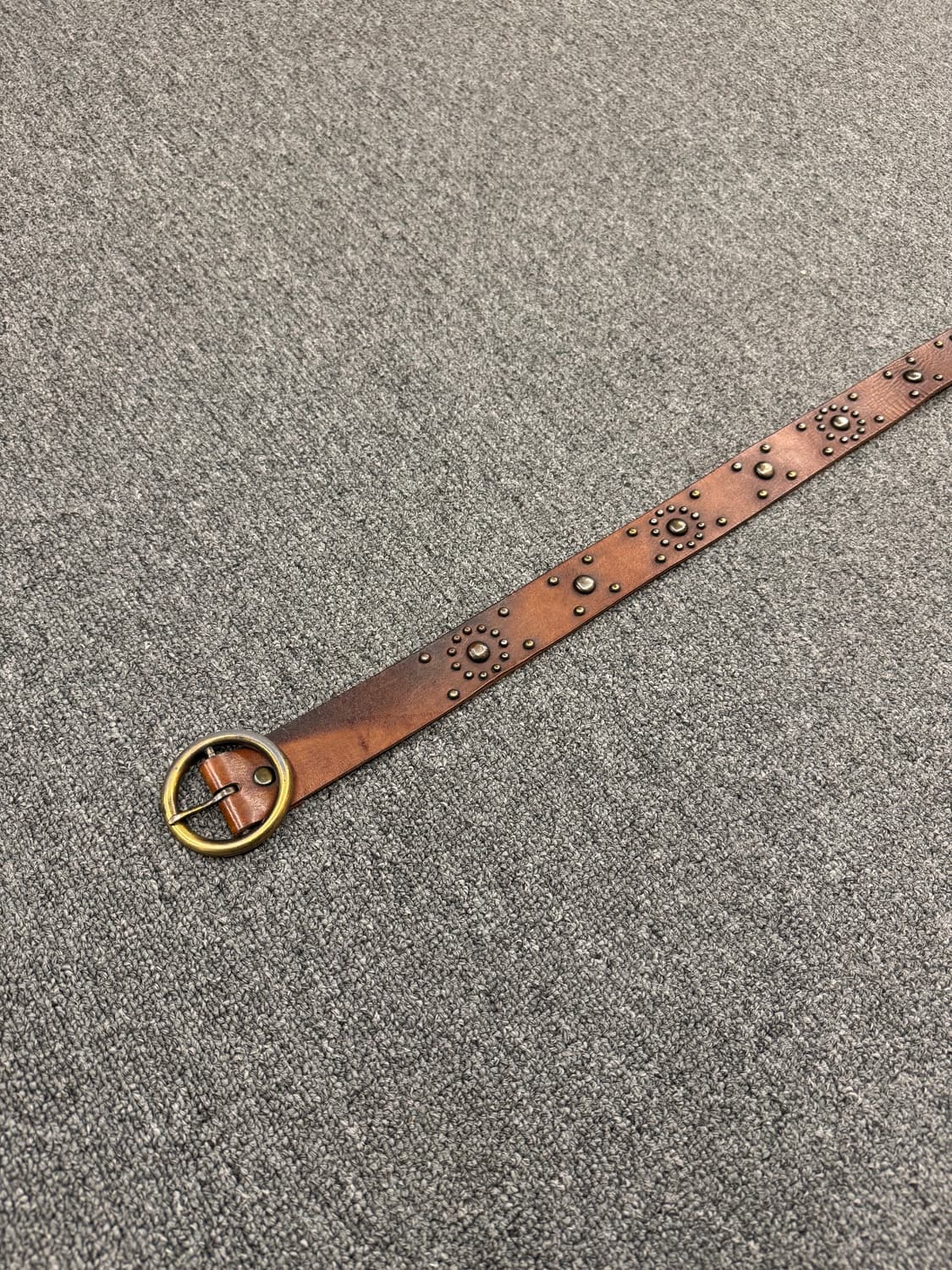 Vintage 패턴 스터드 웨스턴 브라운 가죽벨트 상품이미지2