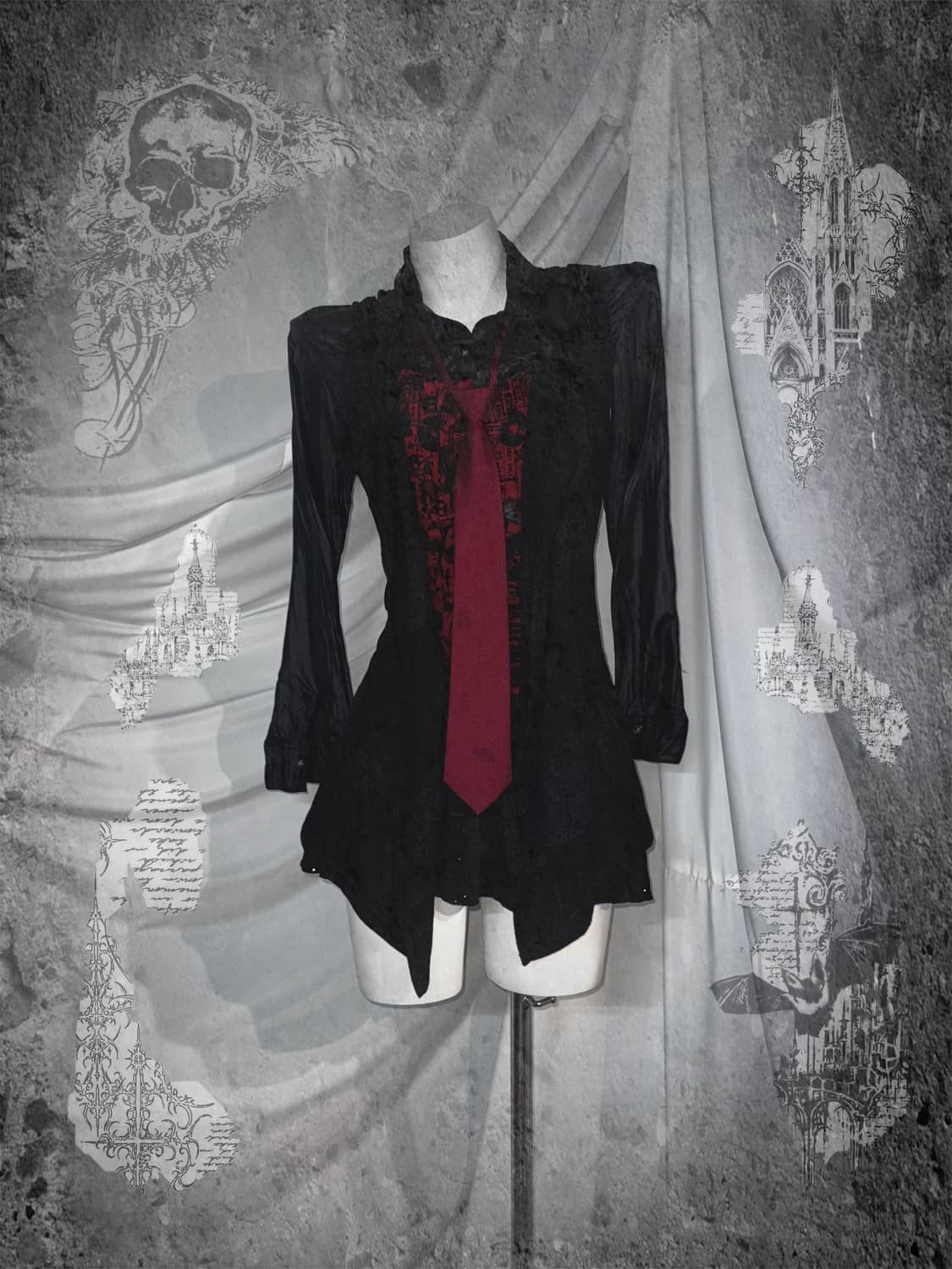 무채색 레드펑크 프레피 코디세트  상품이미지1