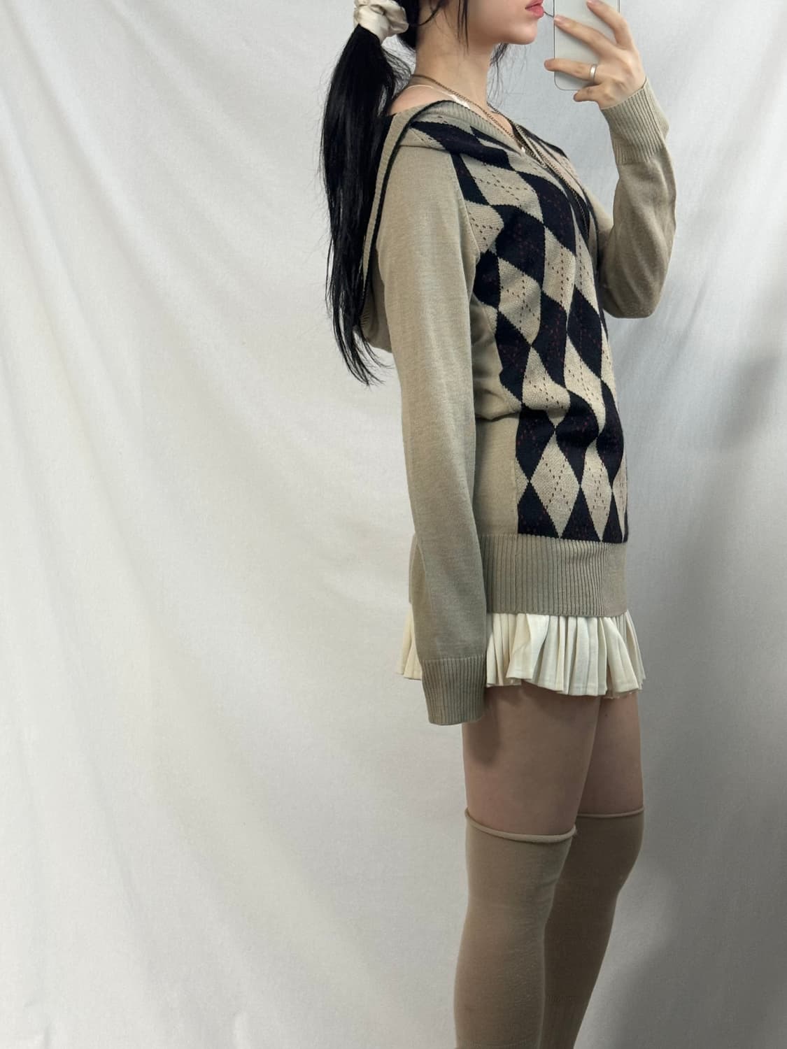 울 아가일 패턴 후디드 니트 상품이미지3