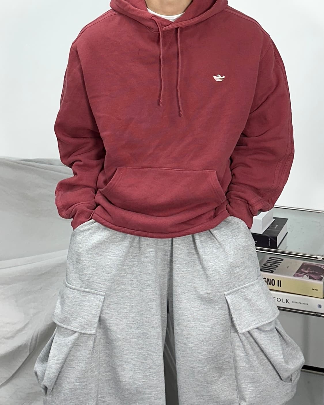 아디다스 슈무 버건디 후드티 L 상품이미지1