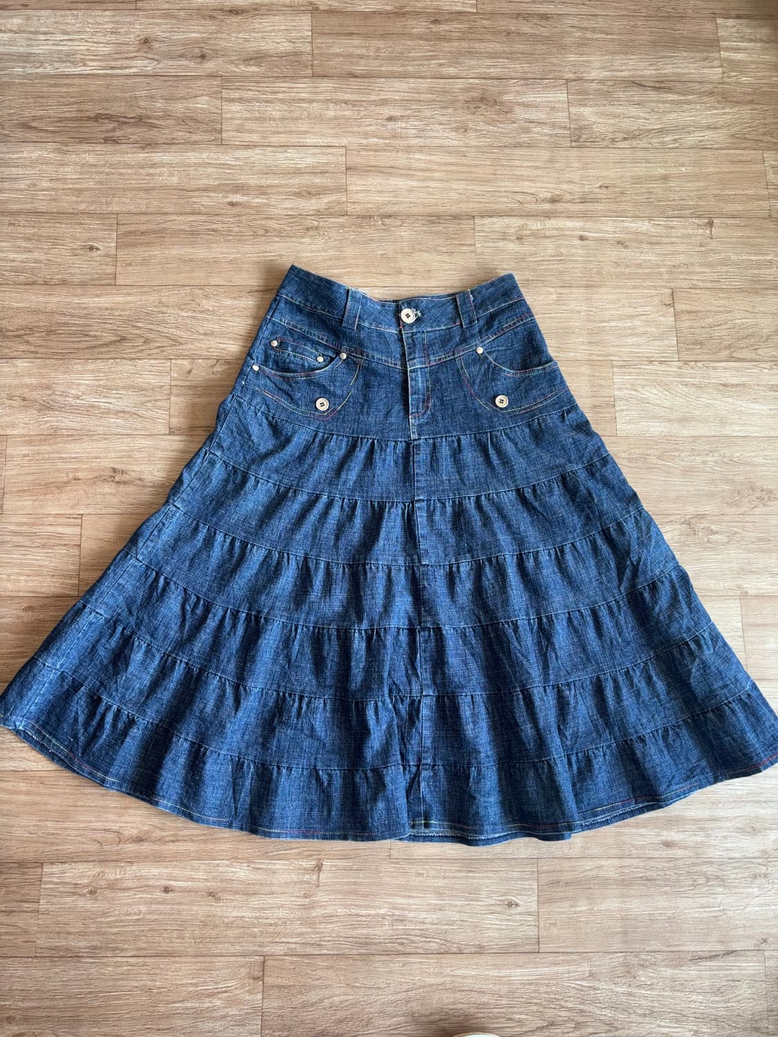 Y2K 무드 빈티지 데님 포켓 티어드 스커트 상품이미지3