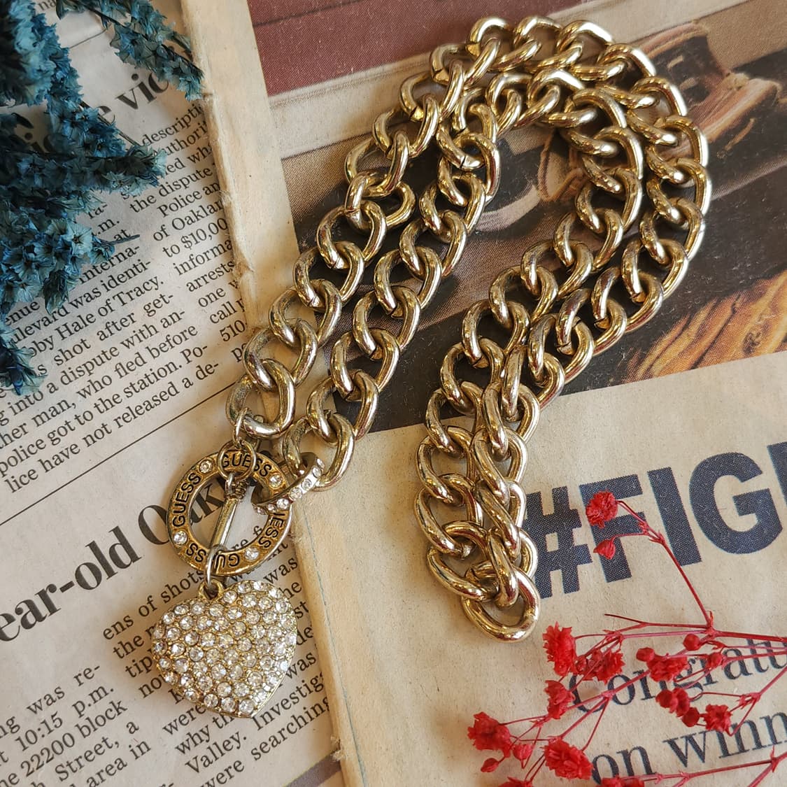 90s 프랑스 빈티지 쥬얼리 게스 볼륨 체인 스테이트먼트 목걸이 상품이미지2