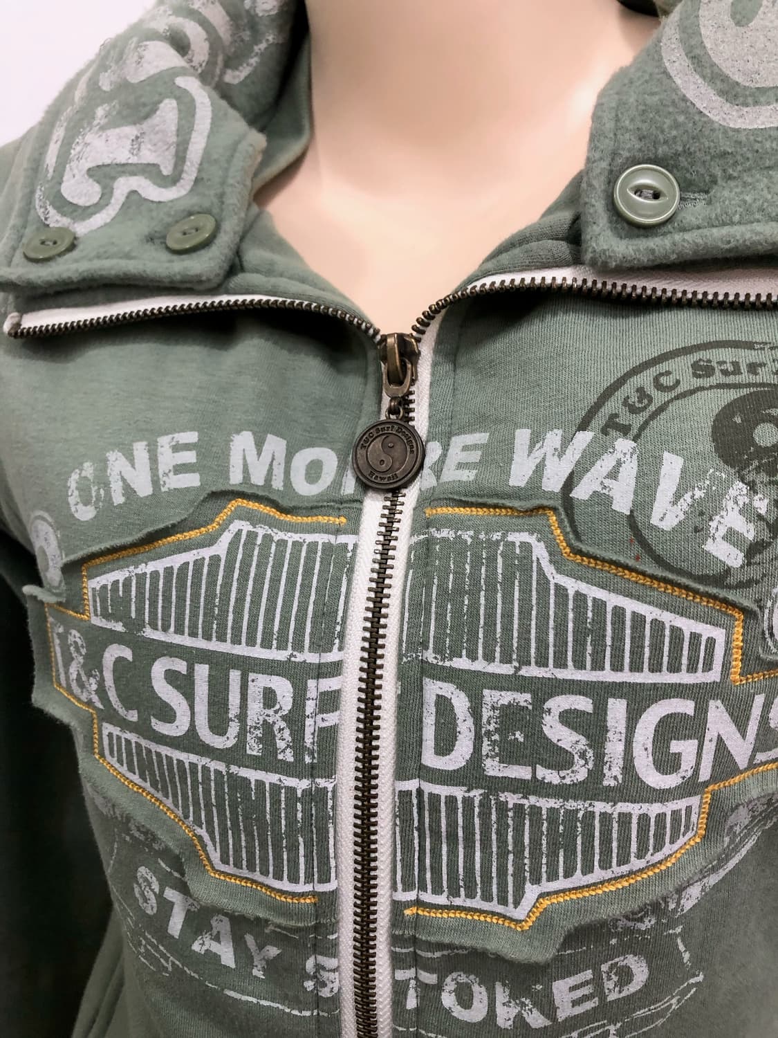 mint khaki lettering y2k two-way zip up 상품이미지5