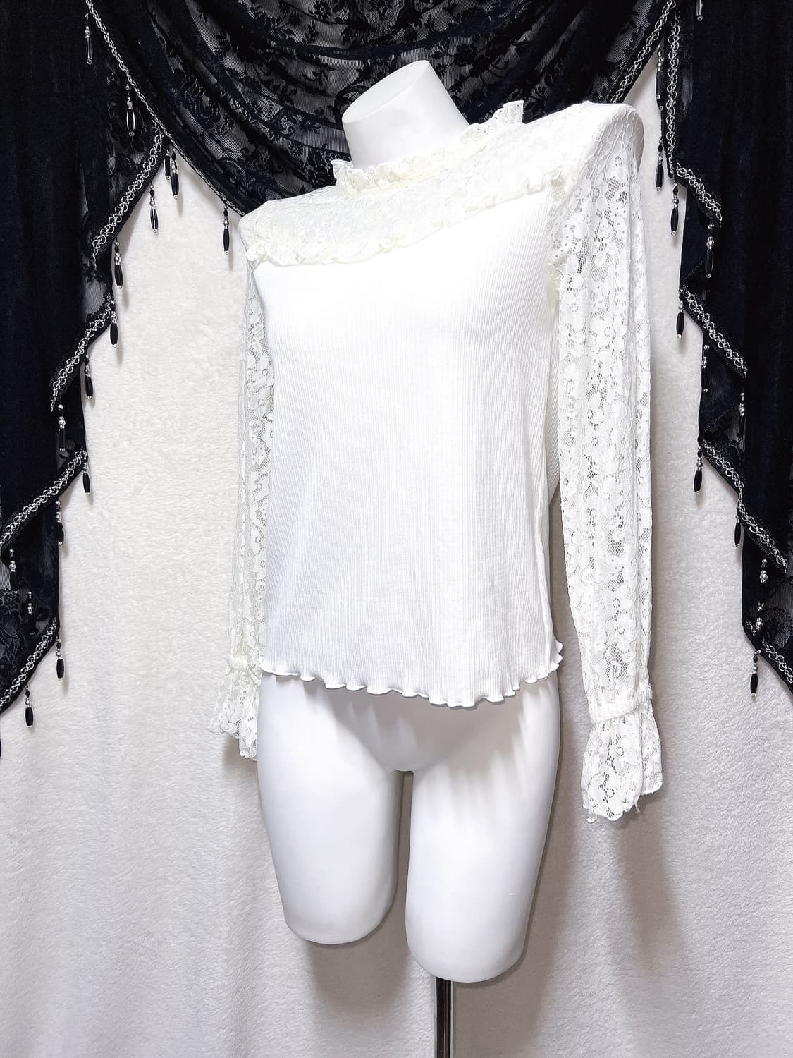 로맨틱고딕 엔젤릭 고스로리타 히메갸루 양산형 프릴레이스 블라우스 핀터 상품이미지5