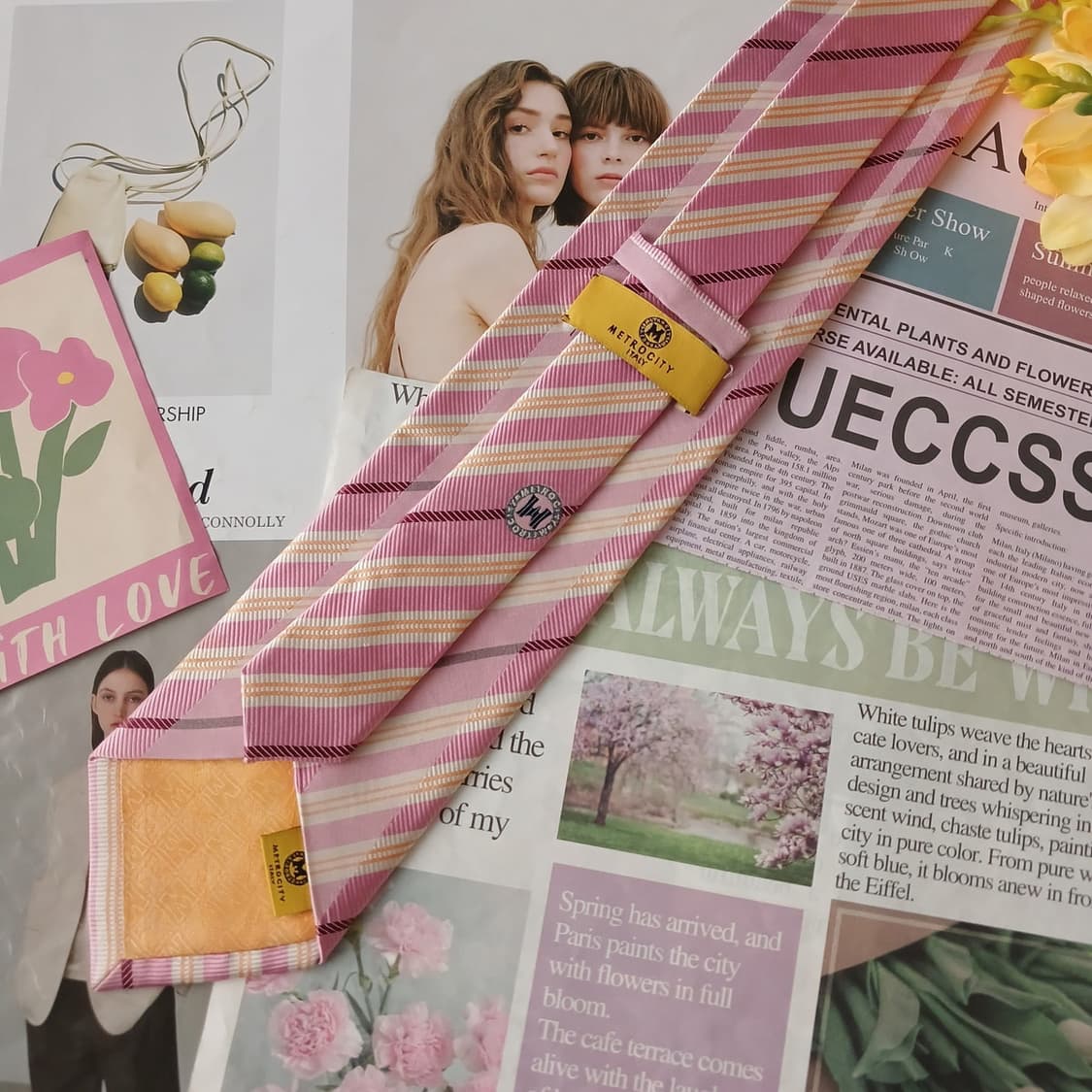 메트로시티 실크 핑크 스트라이프 넥타이 9.6cm A등급 A19297
 상품이미지3