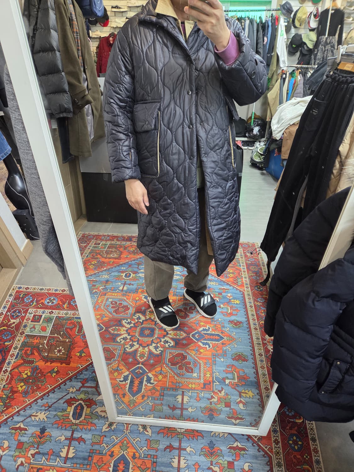 빈티지 리버시블 퀄팅 싱글 코트패딩 L 상품이미지5