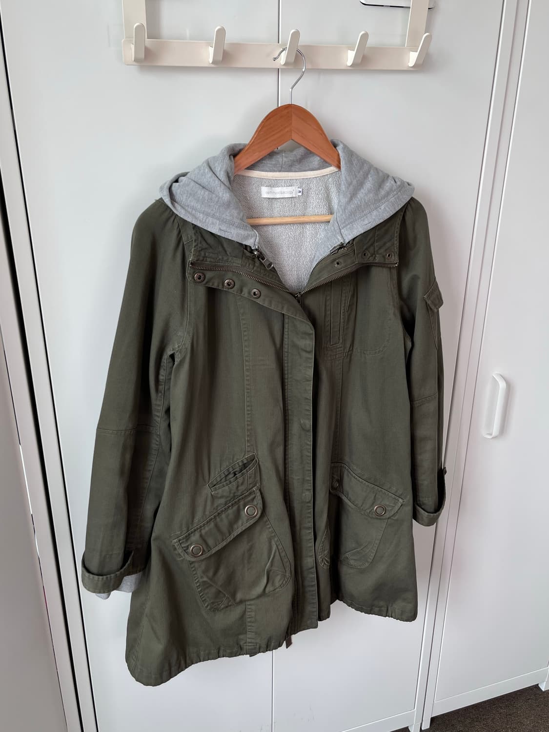 얼스뮤직 Earth music 후드 레이어드 카키 야상 상품이미지2