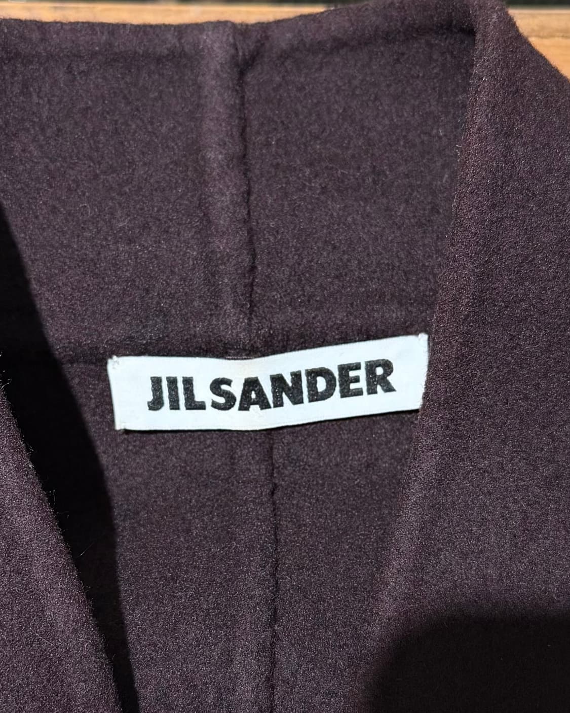 질샌더 버건디 노카라 투버튼 코트 상품이미지8