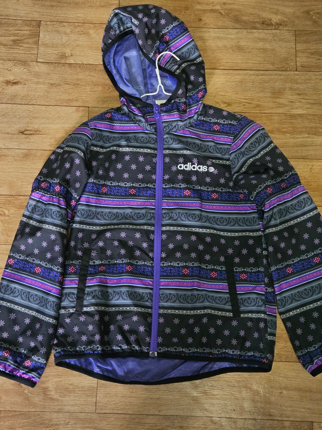 💜희귀 대대장급💜일본 아디다스 에스닉 페이즐리 바람막이 퍼플M/모리걸 상품이미지3