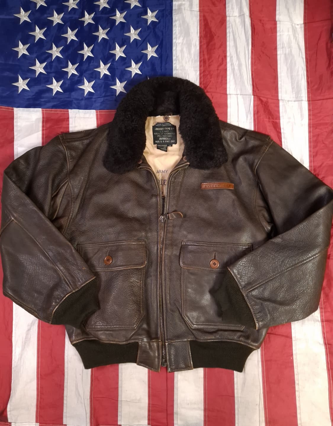 오리지날 아비렉스 탑건 리얼레더 미해군 G-1 항공점퍼 상품이미지1