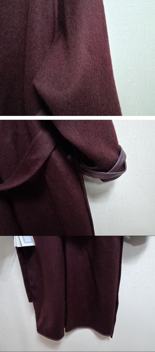 수입 낙타털 혼합 천연양가죽 배색 양모롱코트 와인 버건디칼라 새거 프리 상품이미지9