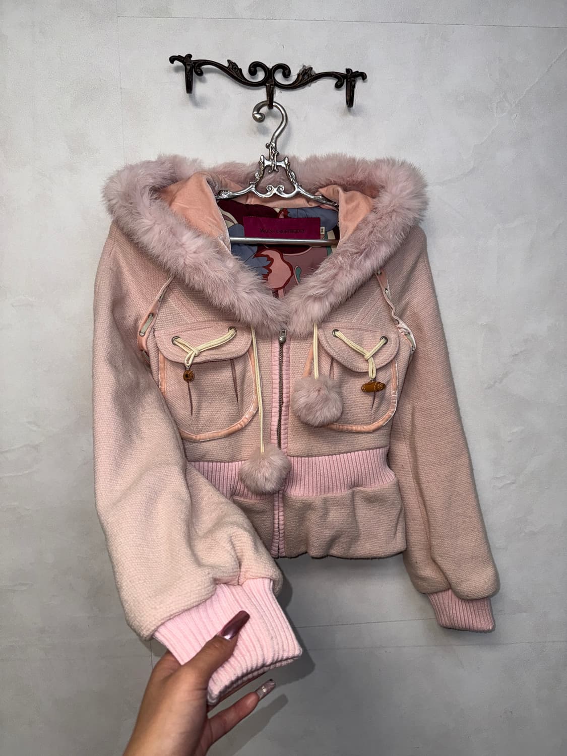 Baby pink oriental rabbit fur hood zipup 상품이미지2