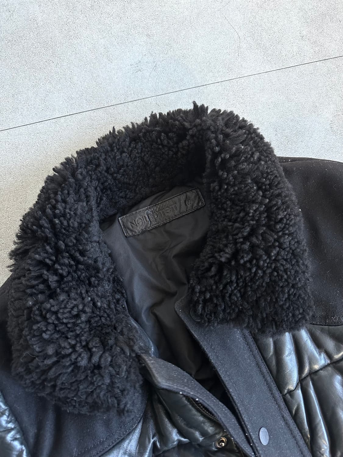 닐바렛 하이넥 버클 램스킨 레더 패딩 봄버 상품이미지6