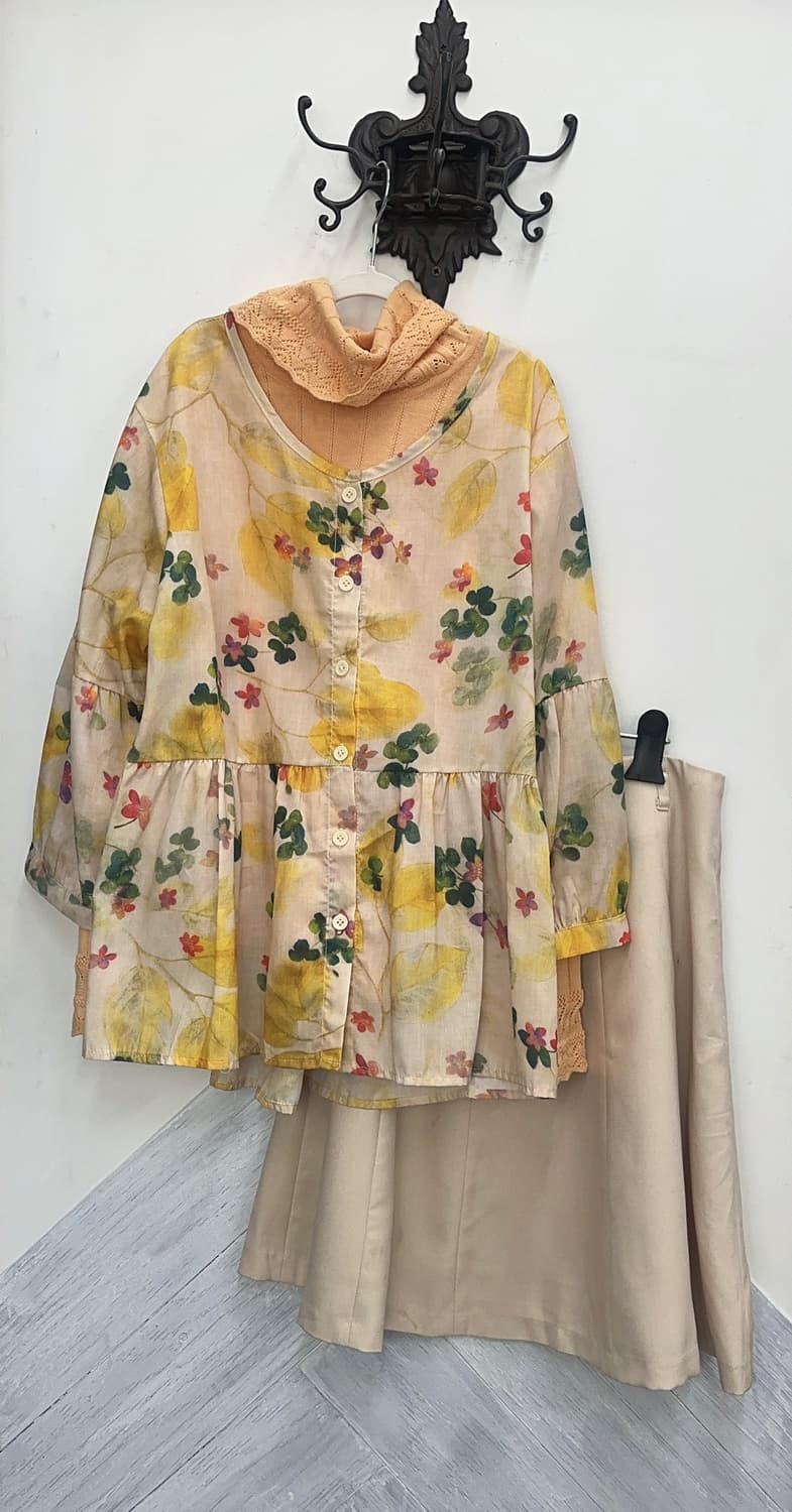 🌼하구미의 모리걸 코디세트🌼플라워 블라우스 레이어드 그런지 스커트 상품이미지3