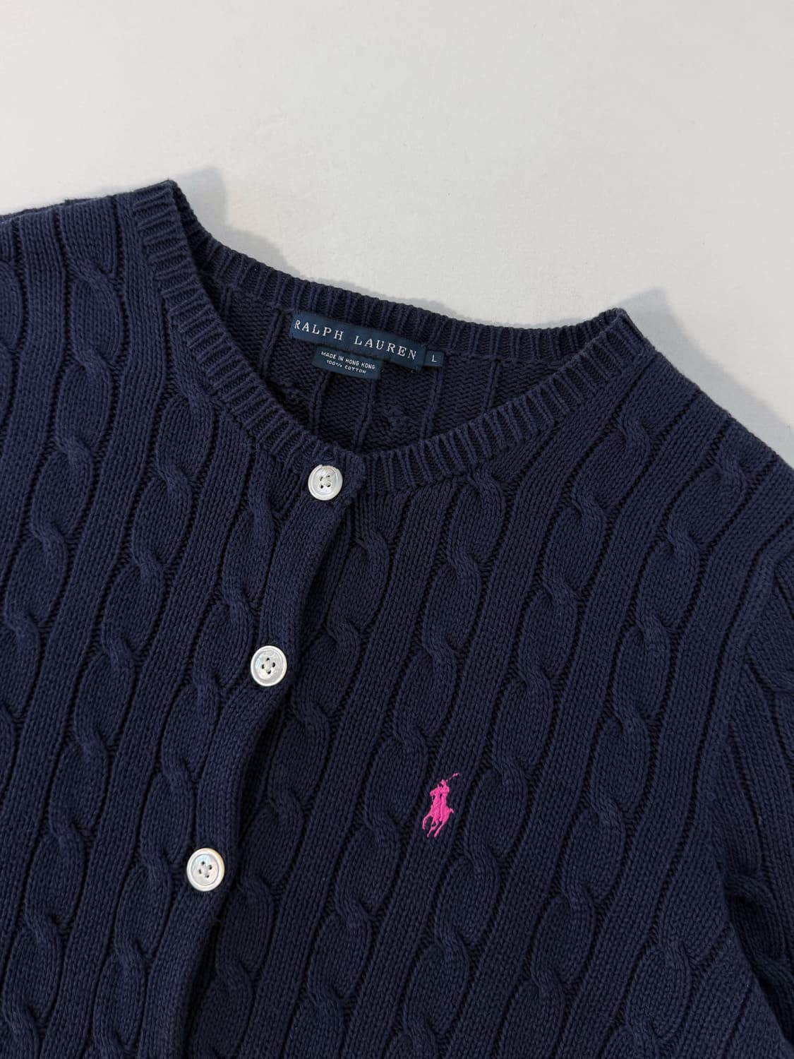 폴로 랄프로렌 루즈핏 딥네이비 코튼 케이블 숏슬리브 가디건 상품이미지4