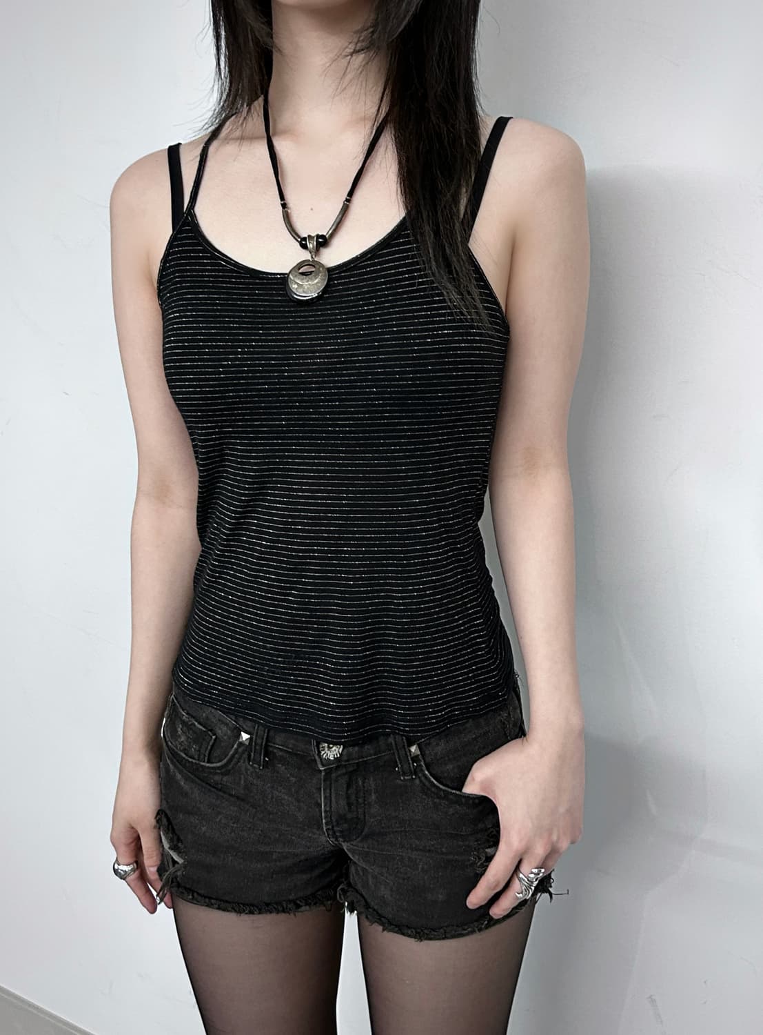 Asymmetric Stripe Slim Camisole Top 상품이미지3