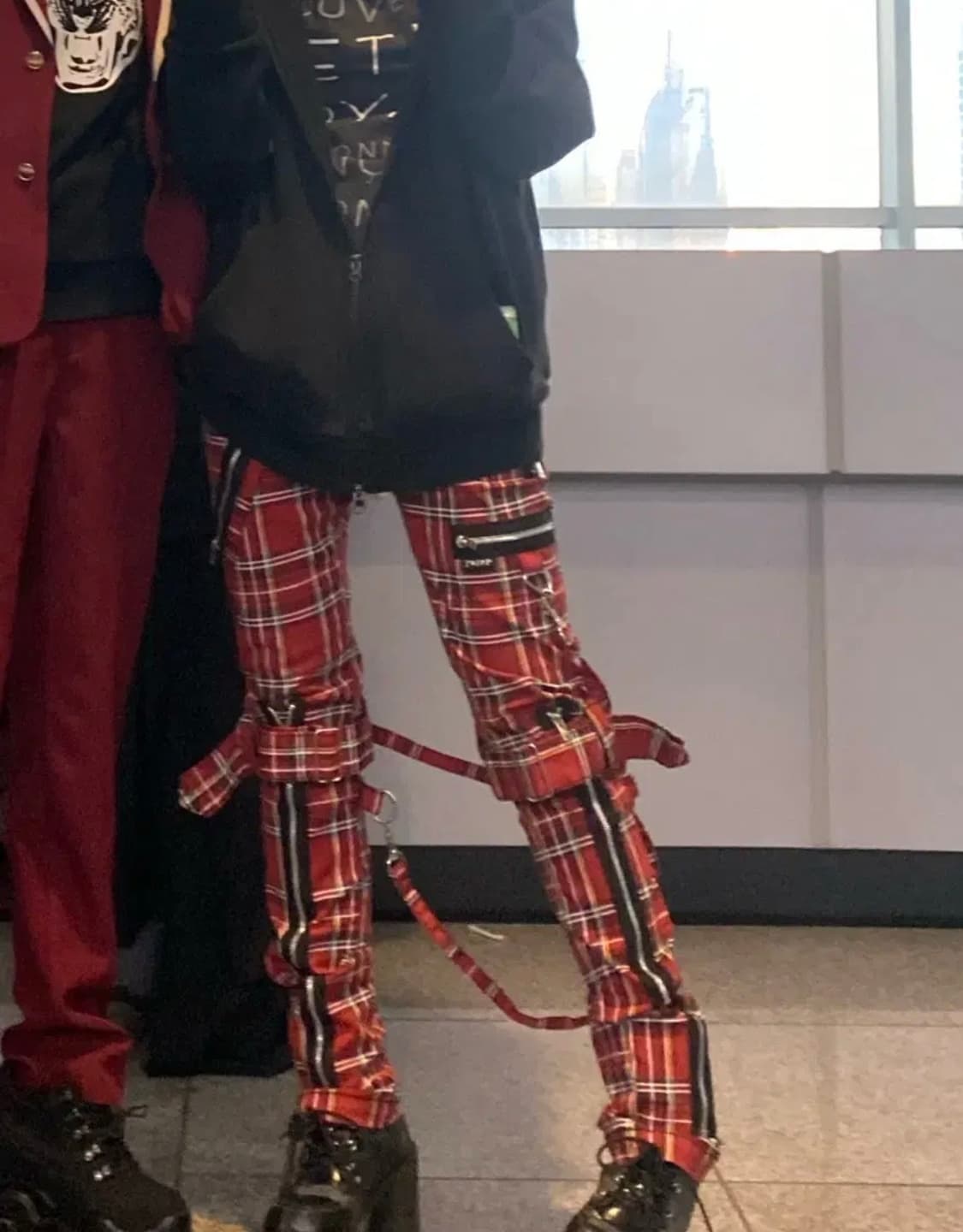 트립 NYC 본디지 스트랩 팬츠 타탄체크 펑크 중성계바지 상품이미지2