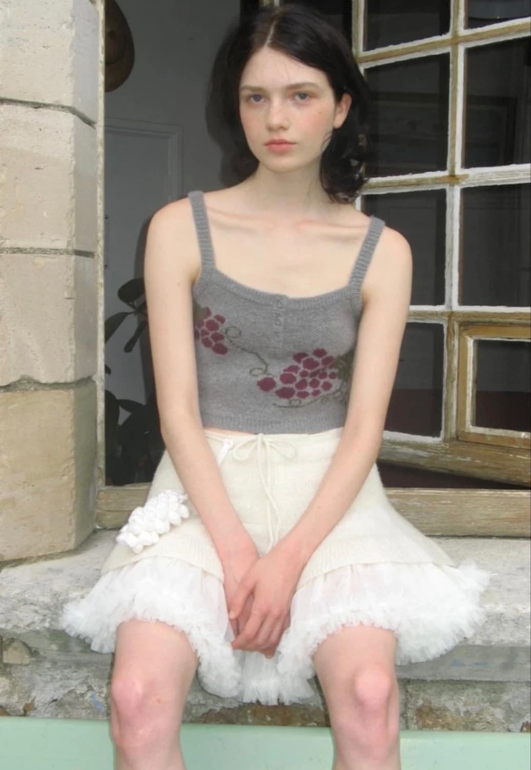 시눈 그레이프 버튼 뷔스티에 그레이 / 니트 베스트 조끼 상품이미지1