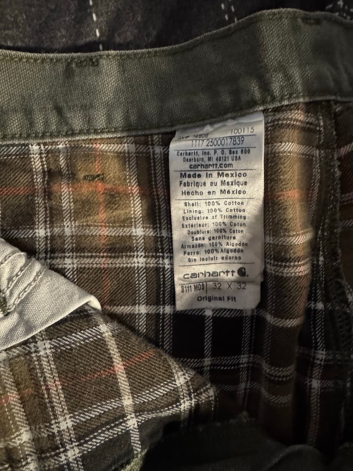 칼하트 USA 체크 라이닝 모스그린 카펜터 워크팬츠 32 상품이미지8
