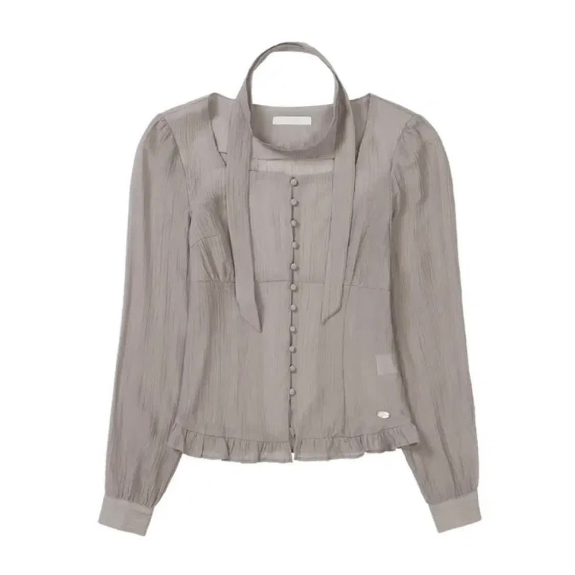 일리고 리본 타이 블라우스 그레이 상품이미지3