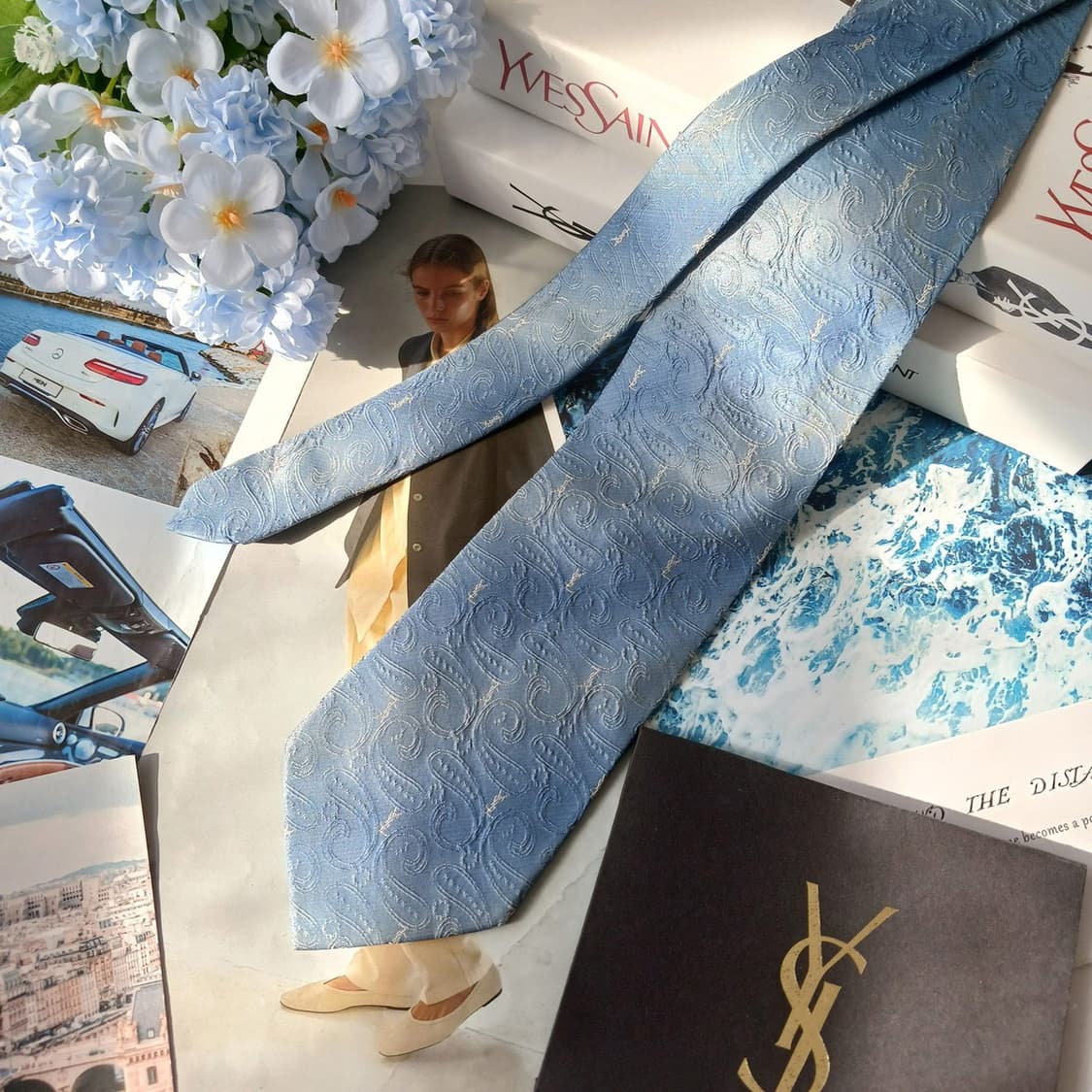 입생로랑 실크 페이즐리 자카드 넥타이 9.5cm B등급 a19712 상품이미지2