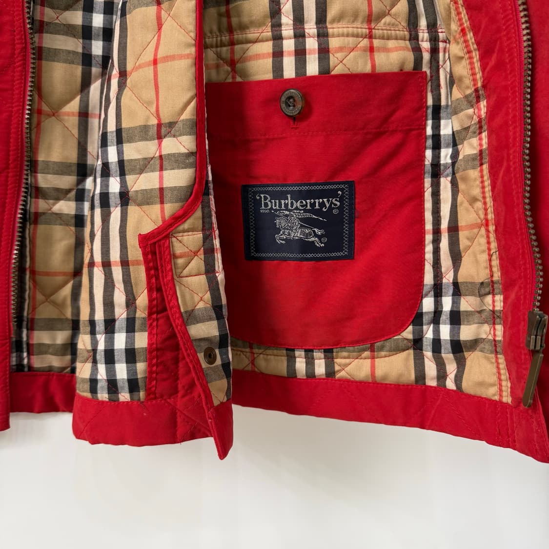 버버리 Burberry 코듀로이 카라 노바체크 안감 퀄팅 자켓 코트 레드 상품이미지5