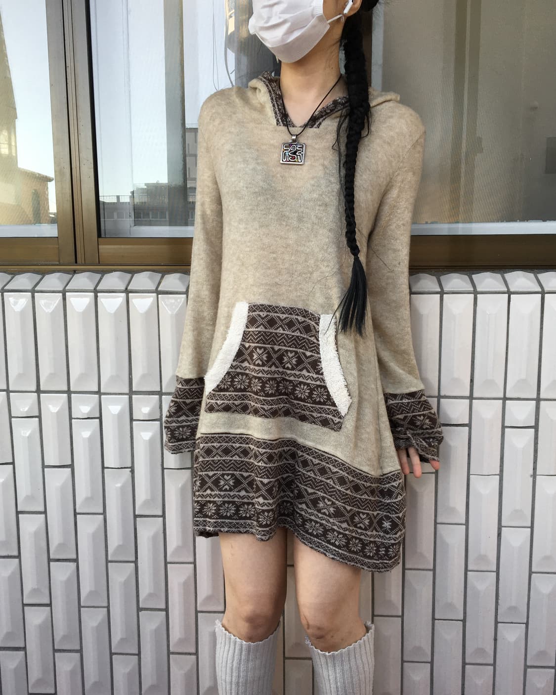 Snow pattern hood knit onepiece 상품이미지7