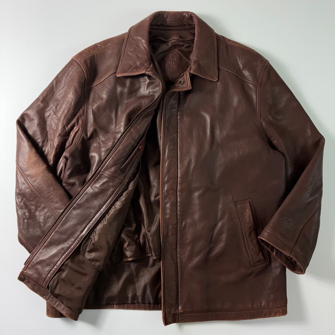 YSL 입생로랑 90‘s 브라운 ysl포인트 램스킨 레더 자켓 상품이미지2