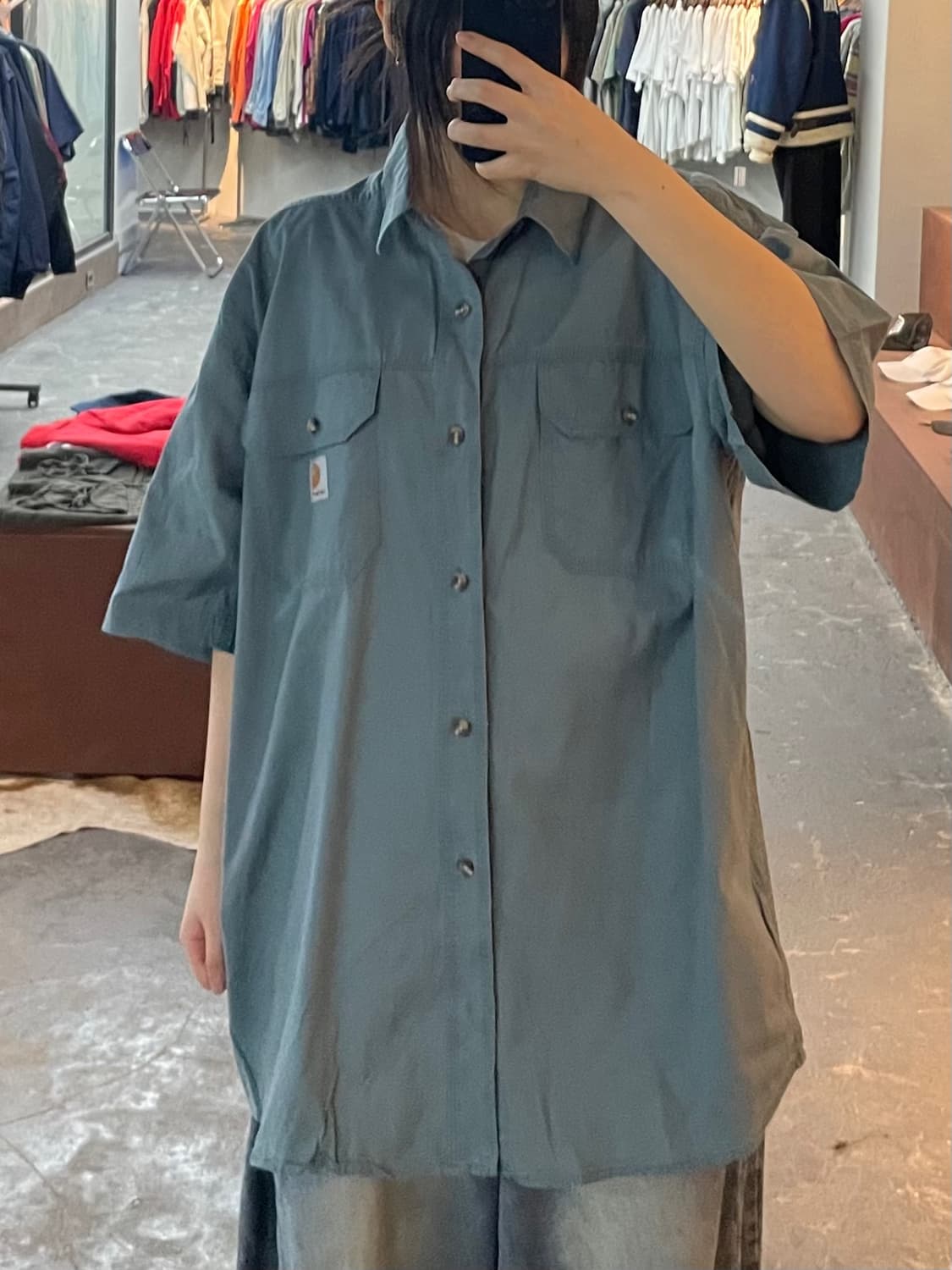 칼하트 연하늘색 빅사이즈 워크 반팔 셔츠 H2294 상품이미지1