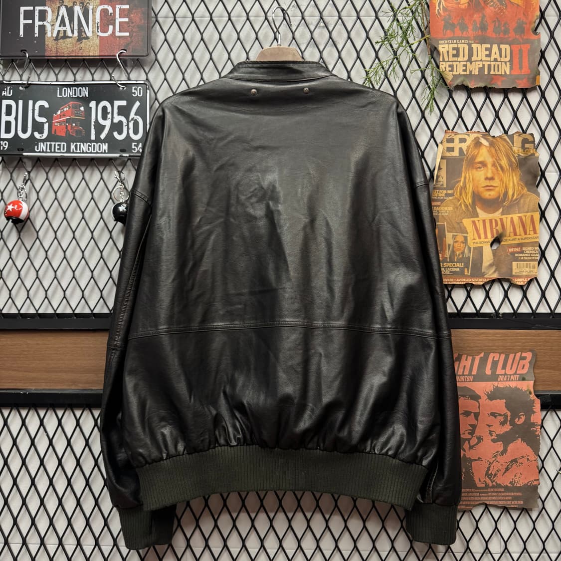 90s JPN VINTAGE 리얼 레더 블루종 자켓 블랙 상품이미지2