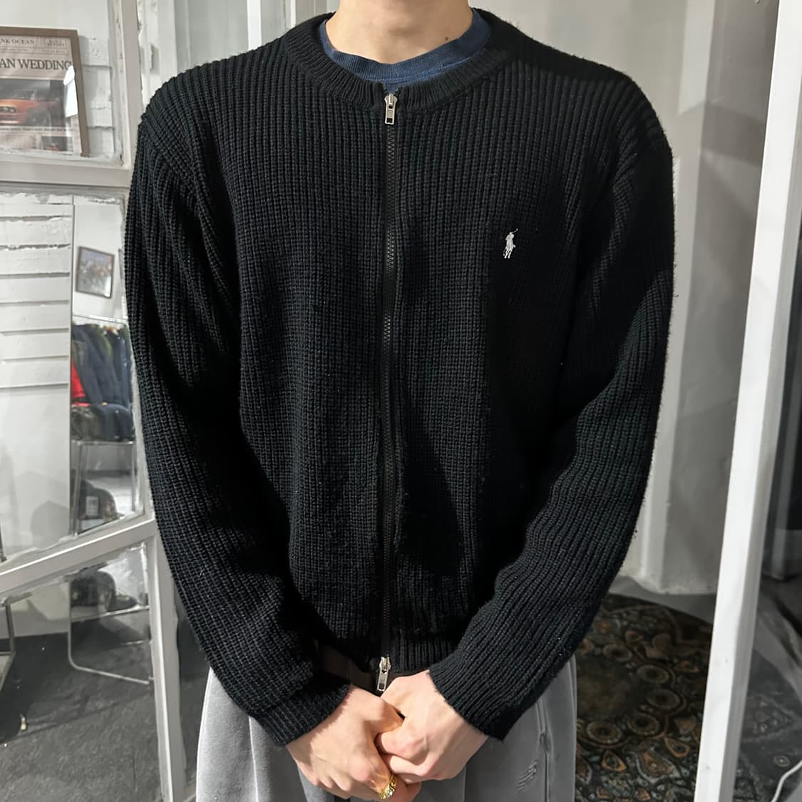 폴로 자수 라운드 니트 가디건 상품이미지3