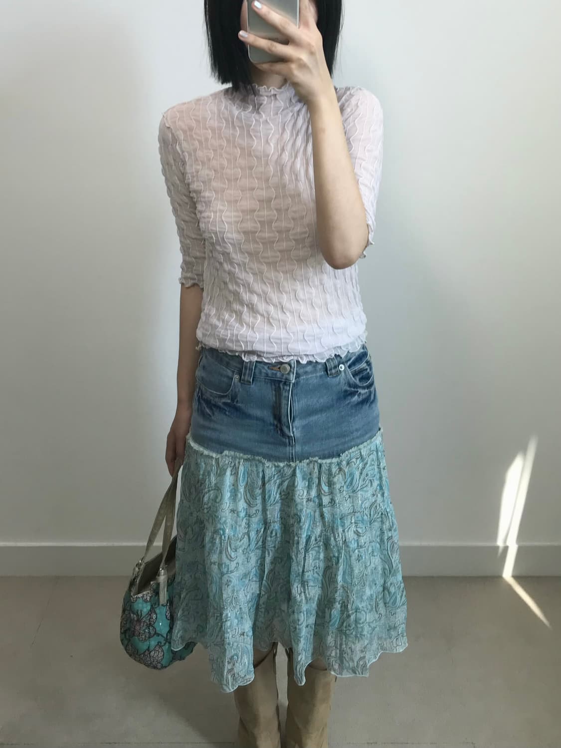 빈티지 물결 플리츠 티셔츠 상품이미지1