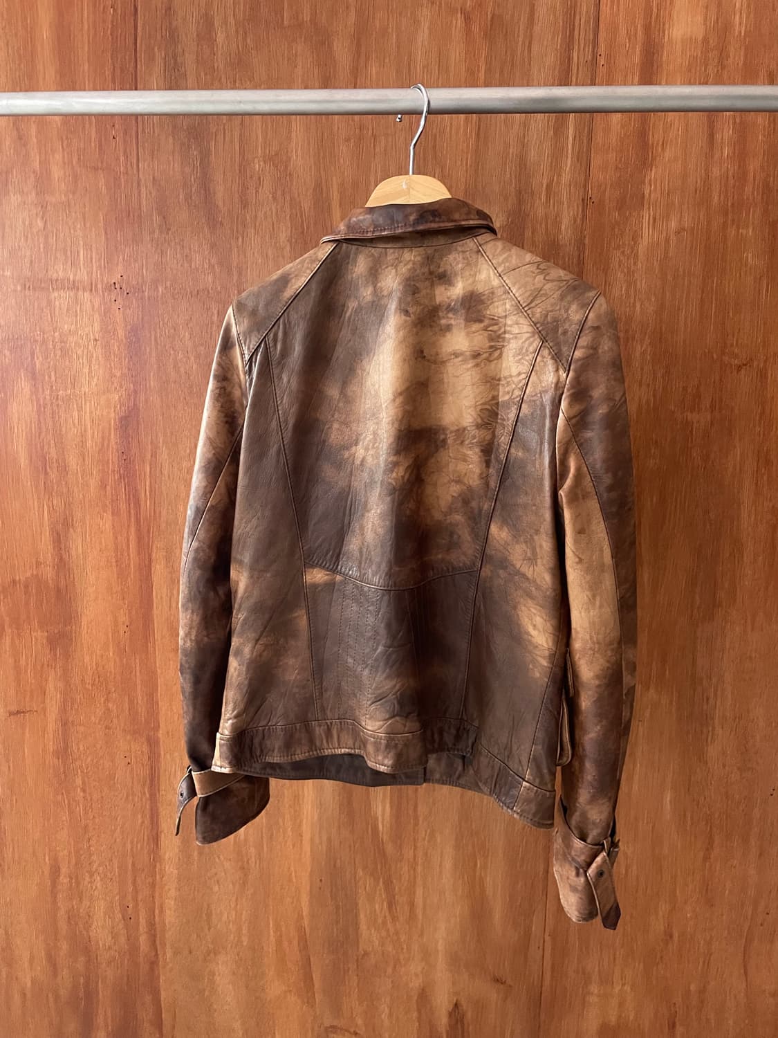 Brown washing sheepskin leather jacket 상품이미지8