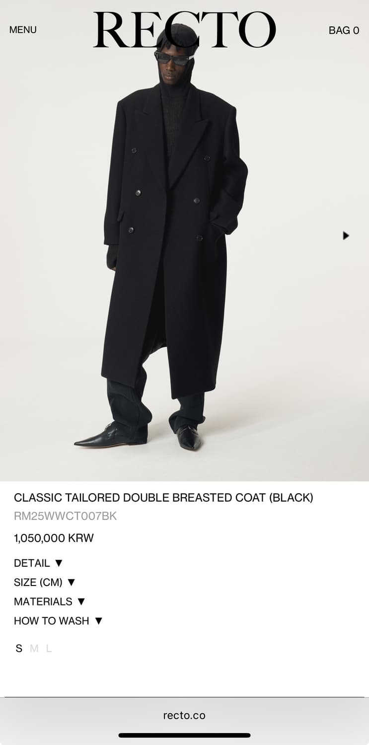 [새상품]렉토 25FW 클래식 테일러드 더블코트 L 상품이미지3