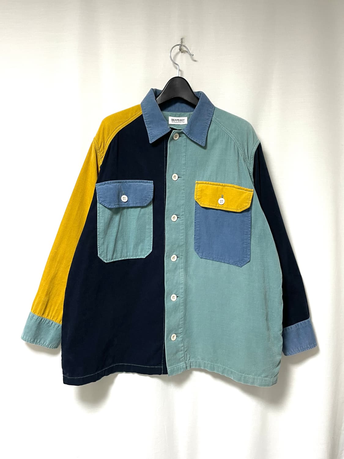 여성 빔즈보이 오버핏 배색 골덴 코듀로이 셔츠 상품이미지1