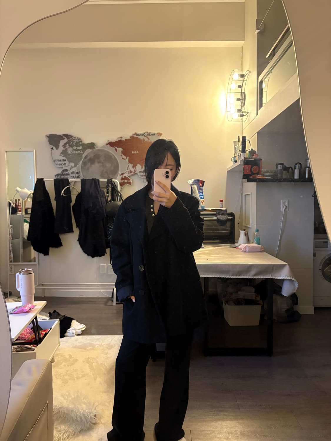 네이비 하이넥 코트 상품이미지2