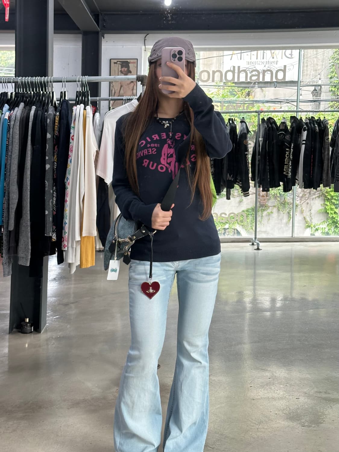 히스테릭글래머 히스걸 네이비핑크 롱슬리브 긴팔티셔츠 상품이미지3