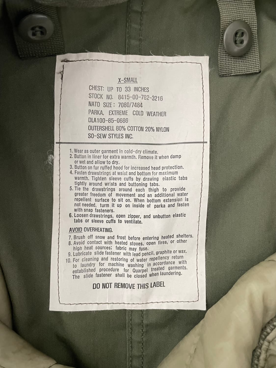 미군 오리지널(OG) M65 피쉬테일 파카 XS 상품이미지4