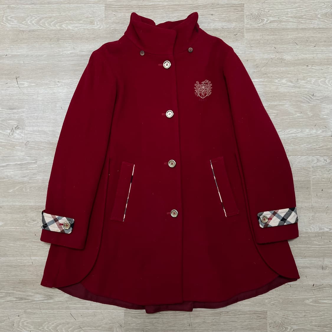 닥스 키즈 체크 배색 모직 코트 자켓 [와인] 165(15세) 상품이미지1